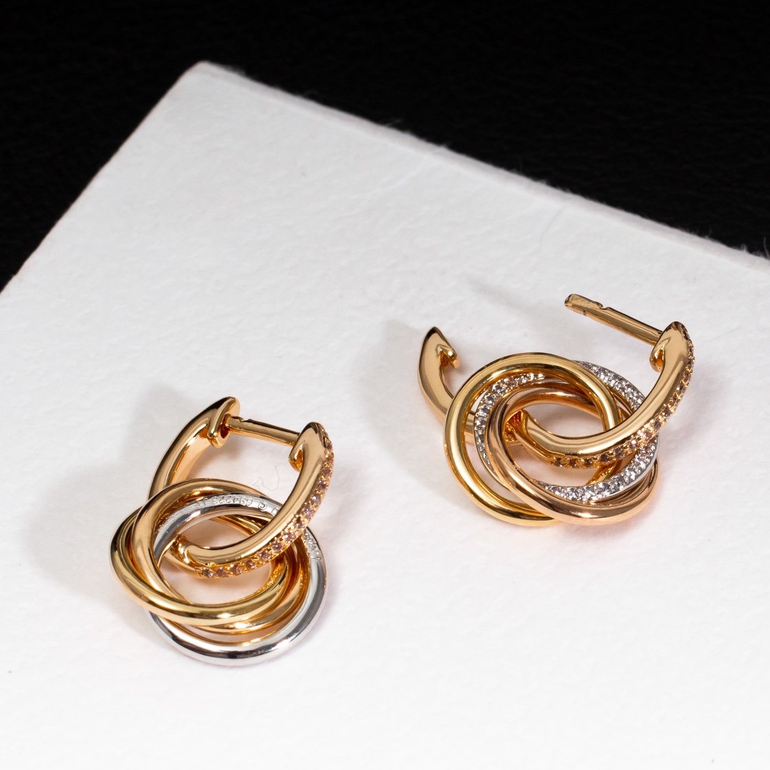 CARTIER TRINITY EARRINGS GOLD SILVER PINK GOLD DIAMONDS