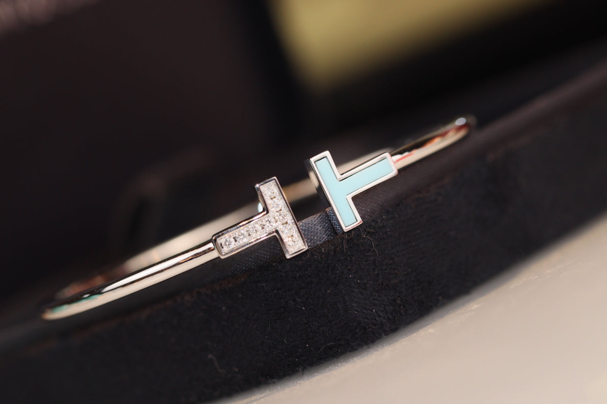 TIFFANY T BRACELET 1.8MM TURQUOISE DIAMOND SILVER