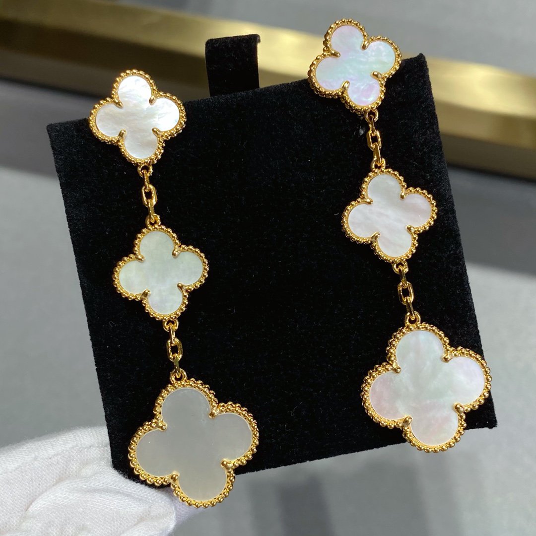 Van Cleef & Arpels CLOVER MOP 3 MOTIFS GOLD EARRINGS