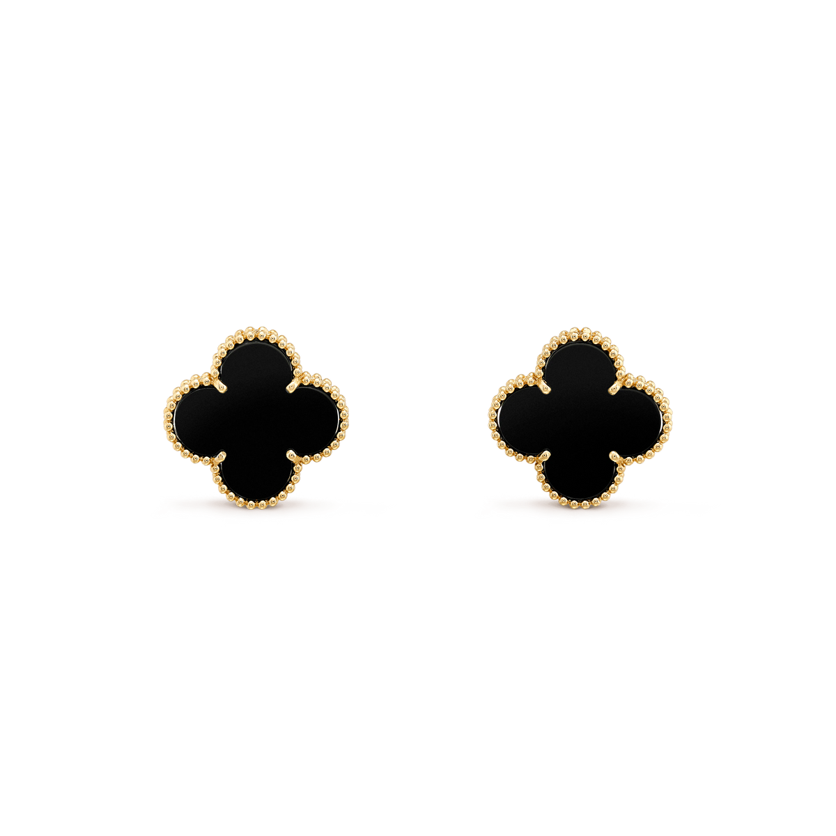 Van Cleef & Arpels CLOVER MEDIUM ONYX PINK GODL EARRINGS