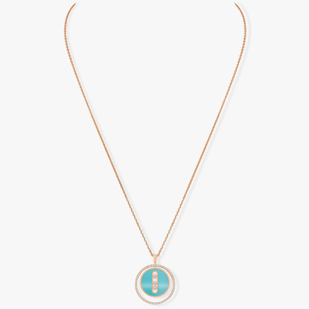 MESSIKA LUCKY MOVE 3 DIAMONDS TURQUOISE PINK GOLD DIAMOND NECKLACE